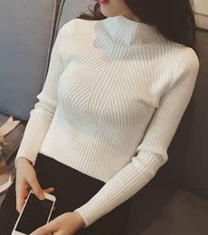 2015冬季韩版新款修身套头螺纹针织毛衣衫长袖内搭圆领打底衫毛线