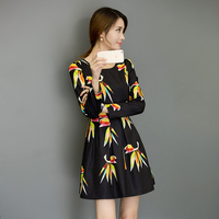 2016秋装新款韩版时尚印花长袖连衣裙时尚女装修身显瘦中长款裙子