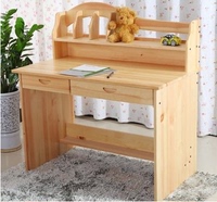 特价简约松木桌简易书桌实木台式电脑桌家用写字桌学习桌书架组合