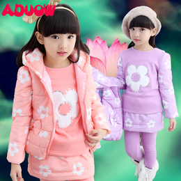 童装女童冬装2015新款3-6-8-12岁儿童韩版加厚棉衣套装女孩三件套
