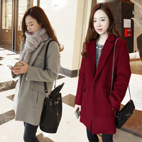 2015冬装新款女装韩版修身大码毛呢外套女长袖中长款加厚呢子大衣