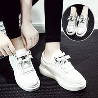 韩版运动鞋女2016春季女鞋一脚蹬板鞋内增高银色休闲鞋串珠小白鞋