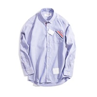 春秋款海军风男长袖衬衫2016新款三色调色拼贴修身胸袋蓝色潮款