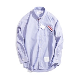春秋款海军风男长袖衬衫2016新款三色调色拼贴修身胸袋蓝色潮款