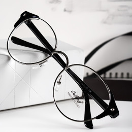 韩版复古圆框金属拼接铆钉平光镜男女眼镜框配近视眼镜架细眼镜框