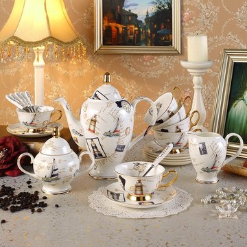 咖啡杯套装咖啡具套装欧式茶具15头骨瓷咖啡套装杯具英式下午茶具