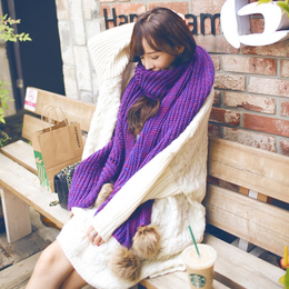 韩版学生球球毛线围巾 女士秋冬季韩国可爱加厚时尚保暖围脖女