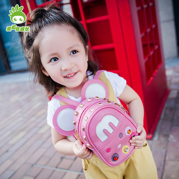 2016新款女童包包时尚甜美儿童双肩包铆钉小背包书包粉色零钱包潮