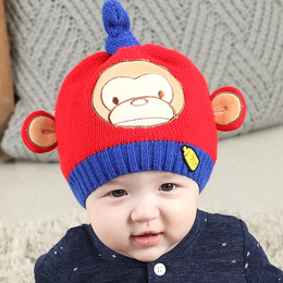 婴儿帽子秋冬季0-3-6-12个月宝宝套头帽毛线帽新生儿帽子胎帽冬天