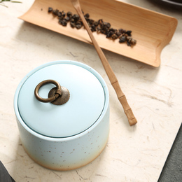 手工粗陶瓷素雅小茶叶罐 储物罐茶叶缸茶盒功夫茶具礼品
