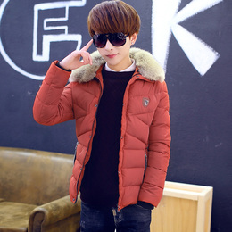 2015冬季新款青少年韩版棉衣男外套学生修身毛领加厚纯色棉衣服潮