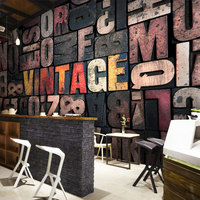3D立体木纹餐厅背景壁画个性字母酒吧KTV壁纸欧式奶茶店网吧墙纸