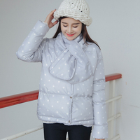2015年冬季新款保暖韩版甜美学院风加厚可卸拆领带圆点羽绒棉服女