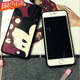 情侣卡通米奇苹果iPhone6手机壳5S挂绳硅胶iPhone6plus亚克力镜面
