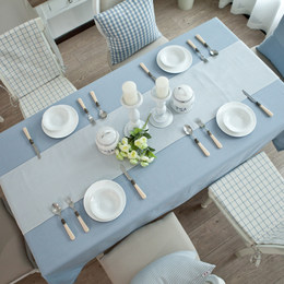 地中海高档色织台布 浅蓝纯色餐桌布 茶几布 电视柜盖布定做包邮
