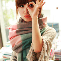 韩版男女通用情侣款秋冬季格子围脖超大针织保暖围巾披肩两用包邮