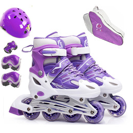 儿童溜冰鞋紫小孩子寒汉汗旱冰鞋男女生轮滑鞋L可调伸缩划滑冰鞋