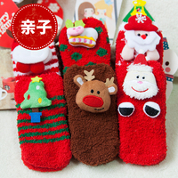 圣诞袜亲子儿童袜子珊瑚绒成人宝宝地板袜加厚冬女童男童婴儿韩国