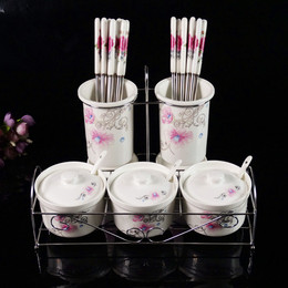 创意陶瓷调味罐筷子筒套装 韩式调味盒瓶调料罐盒瓶盐罐 厨房用品