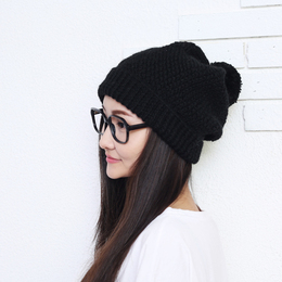 新款原创 纯手工毛线帽子 女 冬季 韩国保暖针织帽 大球可爱女帽