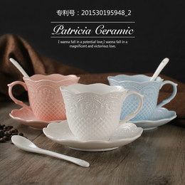 欧式陶瓷咖啡杯套装高档创意浮雕骨瓷咖啡杯碟勺简约英式下午茶具