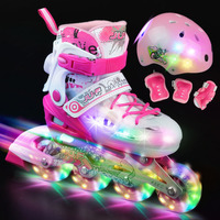 JUF男童小孩套装LED灯旱冰鞋儿童全闪光溜冰鞋轮滑鞋女汗冰鞋