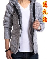 2015冬季男士外套新款休闲毛线夹克青少年加绒加厚中长款外套男装
