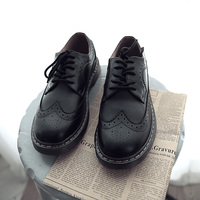 韩国原创秋冬潮鞋 复古黑色简约雕花设计 日式男士系带低帮小皮鞋