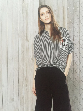 秋款条纹中袖衬衫 2016西子印象X3C189韩版短款上衣
