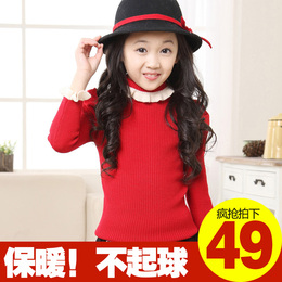 童装打底衫韩版新款冬装中大童针织衫儿童泡泡袖高领套头女童毛衣