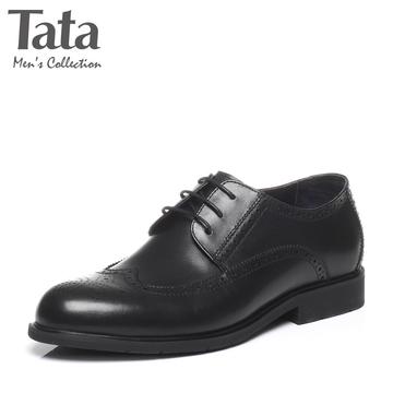 Tata/他她2017年春季牛皮商务系列男皮鞋系带圆头布洛克2G366AM7