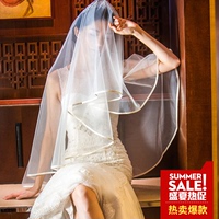 新娘头纱2017新款夏季韩式简约1.5米2米3米超长软网头纱缎带包边
