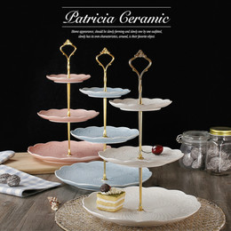 欧式浮雕陶瓷串盘点心盘蛋糕架创意下午茶餐具三层婚礼生日水果盘
