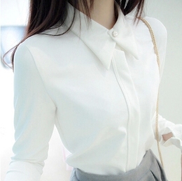 2016韩范春秋长袖白衬衫女新款含棉尖领打底衬衣女打底衫