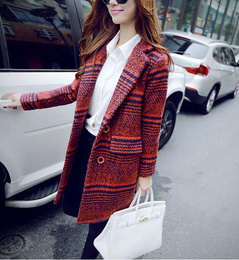 2015秋冬装新款格子呢大码外套女韩版修身中长款羊毛呢子外套大衣
