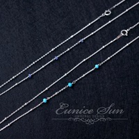 Eunice Sun独立设计 天然蓝绿松石托帕石项链锁骨链925银 满天星