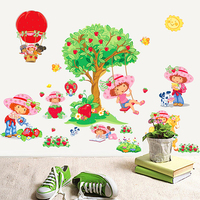 卡通可爱草莓小女孩装饰贴画幼儿园儿童房女生宿舍布置墙纸贴双面