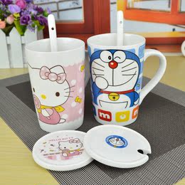 可爱卡通叮当Kitty陶瓷杯 创意情侣杯马克杯带盖水杯子骨瓷咖啡杯