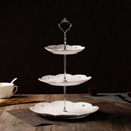 欧式陶瓷三层水果盘篮客厅创意蛋糕盘架下午茶点心盘现代生日礼品
