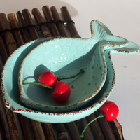 出口单 创意陶瓷米饭碗薄荷绿鱼形家用陶瓷碗套装儿童饭碗沙拉碗
