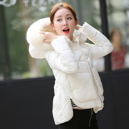 2016冬季外套新款韩版大码棉衣女短款修身显瘦大毛领加厚羽绒棉服