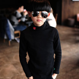 韩版男童女童全棉高领打底衫 高领t 冬装新款弹力开衩儿童长袖T恤