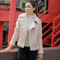韩国代购新款羊羔毛外套短款鹿皮绒羊毛呢大衣小个子学生修身棉衣
