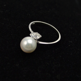 包邮925纯银镶钻天然贝珠珍珠戒指指圈 高档气质漂亮优质可调大小