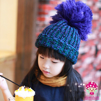2015年秋冬季新款女童帽子宝宝大毛球球毛线帽儿童针织保暖套头帽