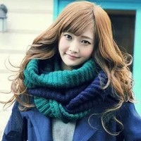 毛线围巾韩国女2015新款冬季拼色套头针织撞色围脖女冬天韩版脖套
