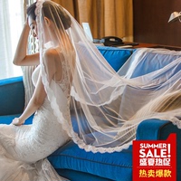 新娘结婚头纱2017新款夏季花边超长2米3米拖尾韩式公主软网纱包邮