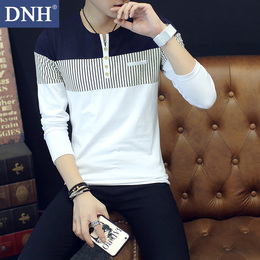 DNH2016秋季新款韩版纯色修身男士长袖t恤V领潮流青年休闲男小衫