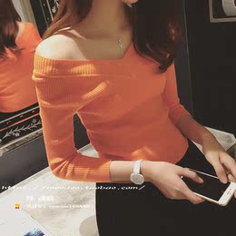 秋装新款2016韩版前后V领套头短款T恤针织衫女修身性感上衣七分袖