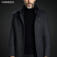 YARN BOSS2014男士毛领大衣中长款 英伦修身呢大衣 羊毛大衣